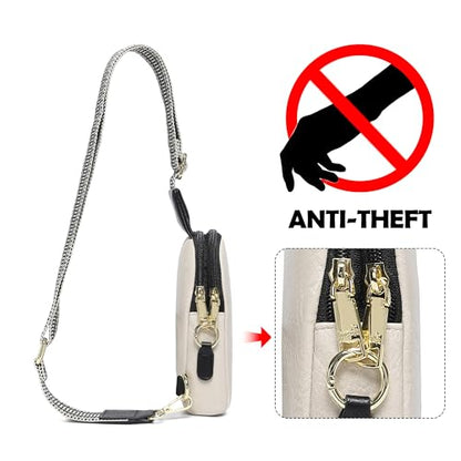 Haytijoe Small Anti Theft Crossbody Bag for Women Faux Leather Lightweight Sling Bags RFID Blocking Fanny Pack for Travel - color: Apricot Black