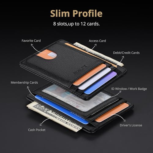 Buffway Slim Minimalist Front Pocket RFID Blocking Leather Wallets for Men and Women - Lichee Black - color: Lichee Black