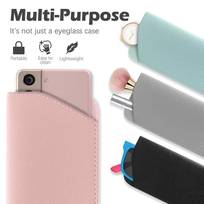 4 Packs Soft Eyeglass Cases Portable Pu Leather Glasses Pouch Squeeze Top Sunglass Case for Women Men - color: Pink, Blue, Grey, Black