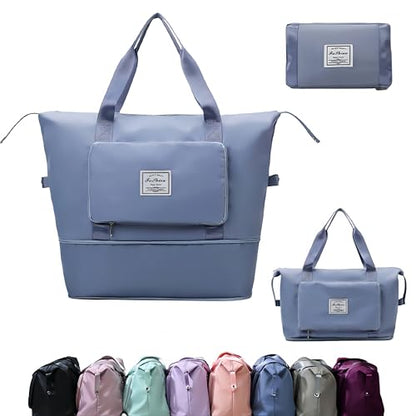 Large Capacity Foldable Travel Bag, Expandable lightweight Carry on Bag, Dry with Wet Separation Spor Duffel Bags (Blue) - color: Blue