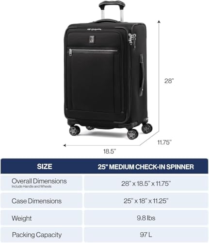 Travelpro Platinum Elite Softside Expandable Checked Luggage, 8 Wheel Spinner Suitcase, TSA Lock, Men and Women, Dark Blue, Checked Medium 25-Inch - color: Dark Blue, size: Checked-Medium 25-Inch