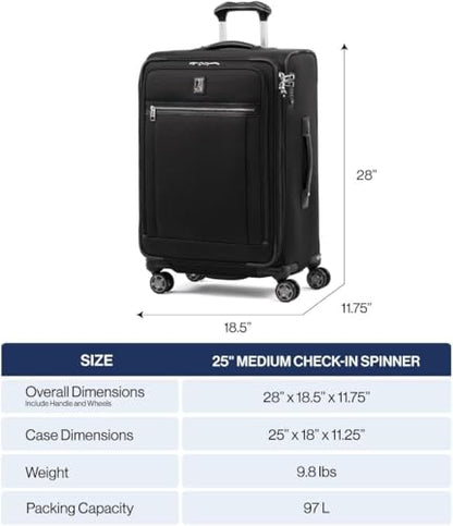 Travelpro Platinum Elite Softside Expandable Checked Luggage, 8 Wheel Spinner Suitcase, TSA Lock, Men and Women, Dark Blue, Checked Medium 25-Inch - color: Dark Blue, size: Checked-Medium 25-Inch