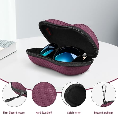FINTIE Sunglasses Case, Hard EVA Shell Shockproof Sport Glasses Case with Metal Carabiner Travel Zipper Eyeglasses Holder - color: Dark Purple