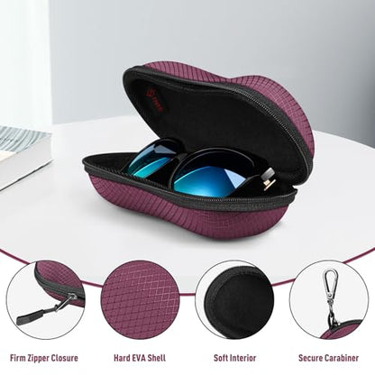 FINTIE Sunglasses Case, Hard EVA Shell Shockproof Sport Glasses Case with Metal Carabiner Travel Zipper Eyeglasses Holder - color: Dark Purple