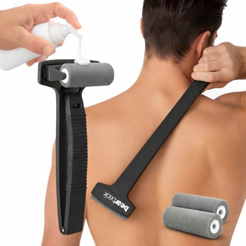 bearback Lotion Applicator for Back & Body - Long Reach Folding Handle with Reusable Foam Rollers - Apply Lotion, Medication, Ointment, Sunscreen, Self Tanner - (Black) (Handle with 2 Rollers) - color: Black