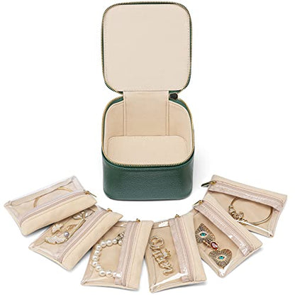 VLANDO Gifts for Teachers,Travel Jewelry Box with 6 Velvet Jewelry Zipper Pockets Jewelry Case Premium Petal Hardware Travel Jewelry Organizer Graduation Gifts (Green) - color: 6PCS-Green