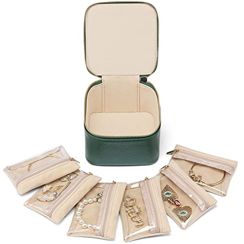 VLANDO Gifts for Teachers,Travel Jewelry Box with 6 Velvet Jewelry Zipper Pockets Jewelry Case Premium Petal Hardware Travel Jewelry Organizer Graduation Gifts (Green) - color: 6PCS-Green