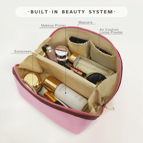 Travel Makeup Bag – Large Cosmetic Organizer with Waterproof Nylon, Smooth Double Zipper & Tear-Resistant Lining, Toiletry Pouch for Women (Pink) - color: 05-Pink