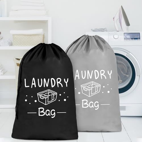 Sylfairy 2 Pack Extra Large Travel Laundry Bag, Rip-Stop Dirty Clothes Shoulder Bag with Drawstring, Heavy Duty Travel Laundry Bag, Large Laundry Hamper Liner (Black+Light Grey, 24" x 36") - color: Black+Light Grey
