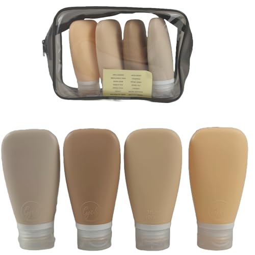 Travel Bottles for Toiletries, TSA Approved 3 oz Leak Proof Silicone Refillable Squeeze Travel Size Containers BPA Free for Cleansers, Lotions, Shampoo w/Clear Bag (Earth Tone Colors) - color: Warm beige, Soft taupe, Tan, Carmel