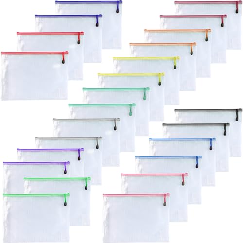 Niziting-24 Pcs 8"x 10" Mesh Zipper Pouch Bags, Zipper Bags for Organizing Storage,File Bag for School,Puzzle, Board Games and Organizing,Office Supplies,Home Storage (Color) - color: Color, size: 8"x 10"