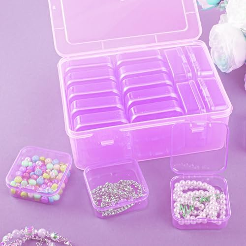 Jewelry Organizer Box with 12 Small Boxes Portable Storage for Earrings Pills DIY Craft Accessories for Travel Use(Purple) - color: Purple, size: MIX
