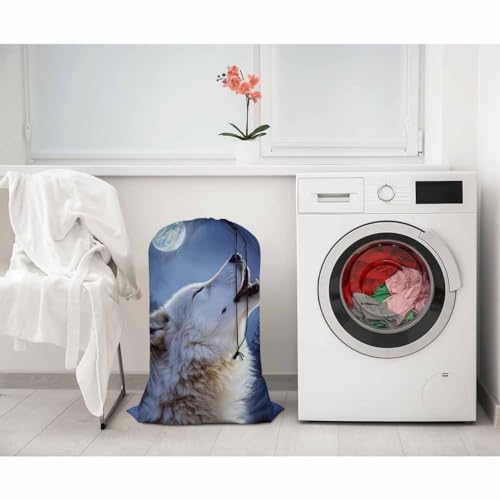 Swono Large Capacity Laundry Hamper Basket Wild Wolf Winter Jungle Starry Night Stars White Wildlife Storage Baskets for Bedroom, Bathroom, Dorm, Dining Room, Animal Theme - color: Wild Wolf