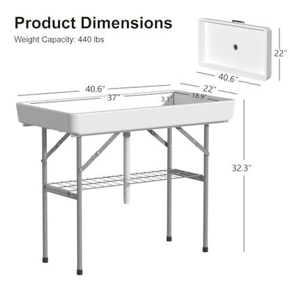 4 Foot Ice Cooler Table, Outdoor Cooler Table with Removable Matching Skirt and Shelf, Folding Ice Tables for Party, BBQ, Camping, Picnic, Fishing Cleaning Tables - style: Fish cleaning ice table
