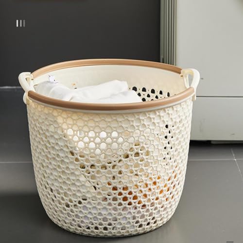 Flexible Laundry Basket with Handles, Portable Round Bin, Plastic Laundry Basket Storage Hamper, Portable Dirty Clothes Basket, Dirty Clothes Storage Basket Large Clothes Rack - color: Coffee