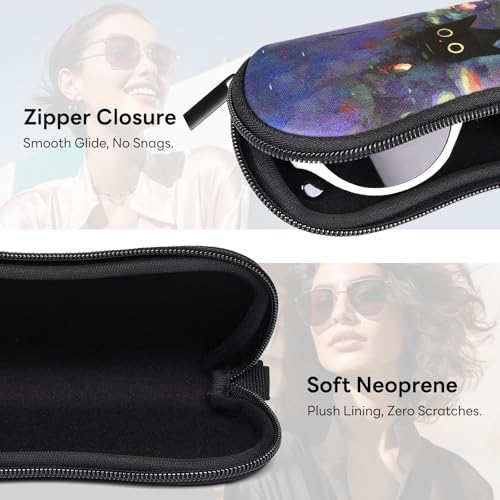 Sunglasses Case with Belt Clip, Ultra Light Neoprene Zipper Soft Padded Glasses Case for Women Men - color: Cute Cat