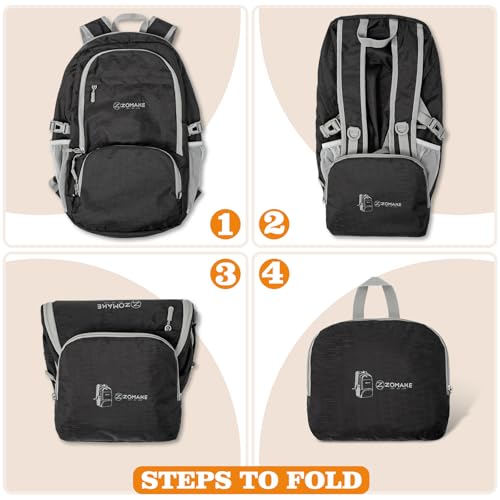 ZOMAKE Lightweight Packable Backpack 30L, Foldable Hiking Backpacks Water Resistant Compact Folding Daypack for Travel(Pure Black) - color: Pure Black