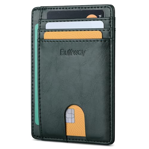 Buffway Slim Minimalist Front Pocket RFID Blocking Leather Wallets for Men and Women - Alaska Green - color: Alaska Green
