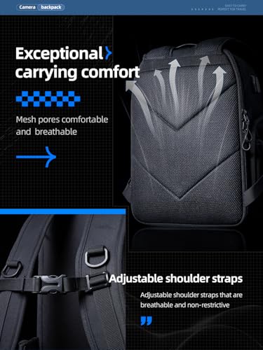 llano 20L Camera Backpack for DSLR/SLR/Mirrorless – Water-Resistant Photography Bag with Laptop Slot & Tripod Holder, Compact Case for Canon/Nikon/Sony, Travel & Outdoor,Large Capacity, Black - size: 20L