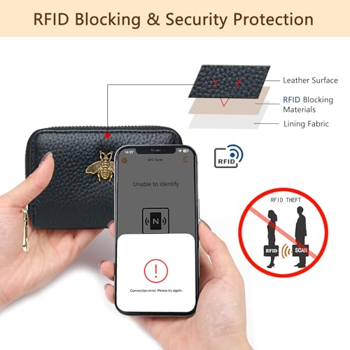 imeetu RFID Credit Card Holder, Small Leather Zipper Card Case Wallet for Women - color: Lite - Black, size: Lite