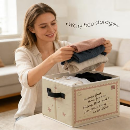 Trendy Pink Inspirational Storage Bins Box with Handles, Retro Postcard Positive Affirmation Foldable Basket Toybox for Kids Girls Room Bedroom Bathroom Home Clothes Toys Books - color: color-01