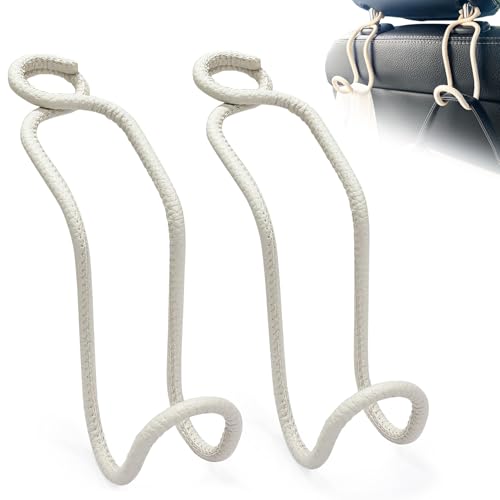Purse Hooks for Car - 2 Pack Universal Back Seat Storage Holder with Anti-Drop Lock Loop for Vehicle Truck SUV, Car Headrest Hanger for Hat Bag Grocery Handbag Coat Must Have Stuff- Beige Leather/2L - color: Beige Leather, size: 2*Large