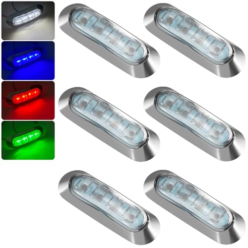 PSEQT 6Pcs 4LED RGBW Boat Courtesy Lights, 4-color 3.8'' Oval Waterproof Marine Interior Deck Transom Stern Navigation Lights for Pontoon Fishing Boat Bass Sailboat Kayak Yacht - size: Pack of 6