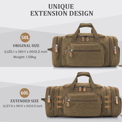 Gonex Canvas Duffle Bag 60L Travel Duffel Overnight Weekend Bag with Shoe Compartment (Coffee) - color: Coffee, size: X-Large-60L (With Shoe Compartment)