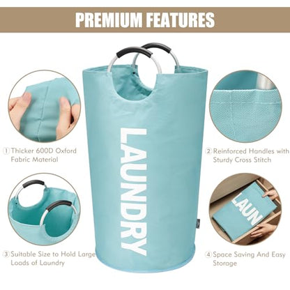 DOKEHOM 90L Large Laundry Basket, Collapsible Laundry Bag, Freestanding Tall Clothes Hamper, Foldable Washing Bin (Light Blue) - color: Light Blue, size: 90L