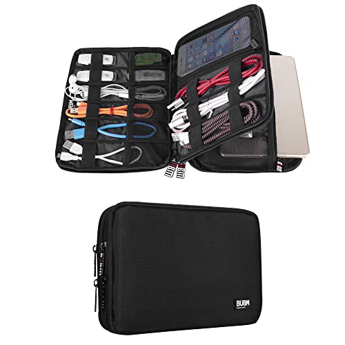 BUBM Double Layer Electronic Accessories Organizer, Travel Gadget Bag for Cables, USB Flash Drive, Plug and More, Perfect Size Fits for iPad Mini (Medium, Black) - color: Black, size: Medium,2-layer