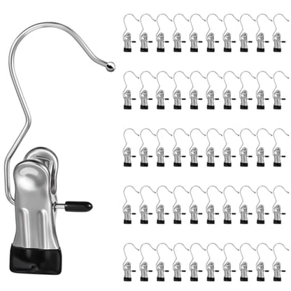 100 Pack Heavy Duty Boot Hanger Clips, Stainless Steel Laundry Hooks with Silicone Clip for Hanging Boots, Pants, Socks, Towels - Space Saving Closet Organizer for Travel & Home