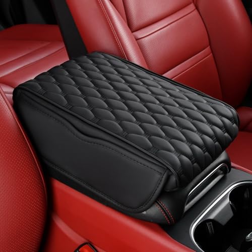Car Armrest Cushion Pad Auto Center Console Cover with Storage Bag Memory Foam Arm Rest Console Pad Leather Universal Fit for Most Vehicles (Thick Pad, Black) - color: Black