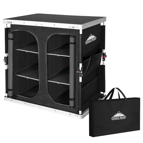 EAGLE PEAK Double Folding Camping Table with Storage Organizer and Side Pockets, Portable Outdoor Portable Camping Table for BBQ, Picnic and Tailgating, Carry Bag Included, Black - color: Black, size: 19.7 x 33.1 x 31.5 IN