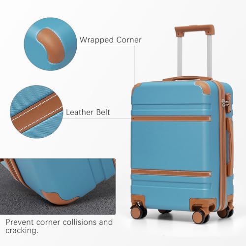 LONG VACATION Luggage Set 6 Piece Suitcase with Spinner Wheels, ABS+PC Hardshell Luggage with TSA Lock & YKK Zipper - color: Blue, size: 6 Piece Set
