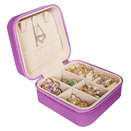 Small Travel Jewelry Box, Portable Mini Jewelry Leather Box Jewelry Ring Organizer Case Storage Holder Gift Boxes for Girls Women, Lilac purple - color: Lilac