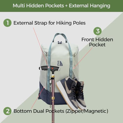 INUK Laptop Backpack for College Students & Work, 25L Lightweight Waterproof Backpack for Business Travel, Hiking Daypack with Padded Sleeve and Safety Whistle, Made from Recycled Materials，Sage Leaf