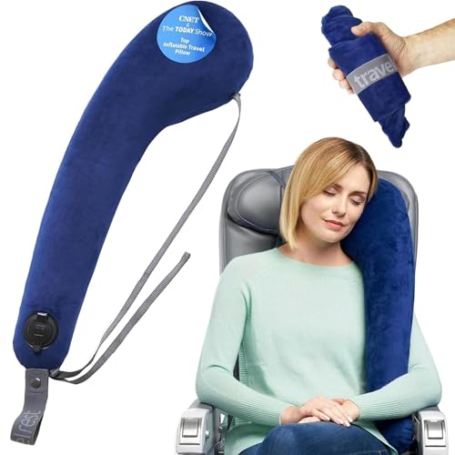 travelrest All-in-One Travel Neck Support & Body Pillow - Airplane Pillow for Long Flight Comfort, Travel Essentials, Sleeping Accessories, Memory Foam, Headrest Support Seat for Car (Blue) - color: Blue, size: Premium (With Cover)