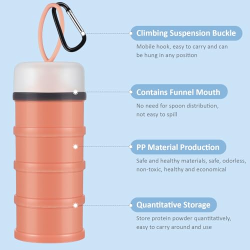 Baderke 2 Pcs Protein Powder Container with Funnels Stand, 4 Stackable Leakproof Protein Powder Dispenser, Portable Keychain Powder Container for Workout, Fitness, Travel - color: Pink