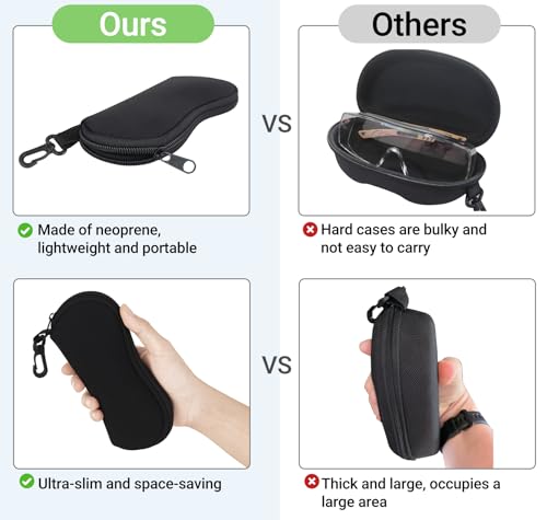 Mkono Eyeglasses Case 2 Packs Ultra Light Neoprene Travel Glasses Cases Soft Sunglasses Case with Clip for Men Women, Black