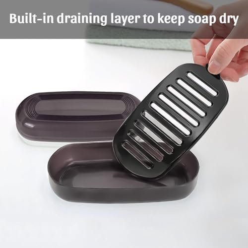 OZNER Travel Soap Case for Two Bars, Leak Proof Shampoo Bar Holder Compatible with Kitsch Bars, Soap Container with Drainage Layer for Bathroom, Camping, and Gym, Easy to Clean (Black) - color: Black