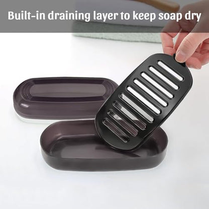 OZNER Travel Soap Case for Two Bars, Leak Proof Shampoo Bar Holder Compatible with Kitsch Bars, Soap Container with Drainage Layer for Bathroom, Camping, and Gym, Easy to Clean (Black) - color: Black