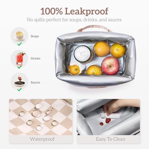 Lunch Bag Women Insulated Lunch Box,Cute Lunch bags,Reusable Large Capacity Leakproof Cooler Bag with Adjustable Shoulder Strap, Retro Lunch tote for Work Office Picnic Travel(Checker Beige Brown) - color: Beige brown