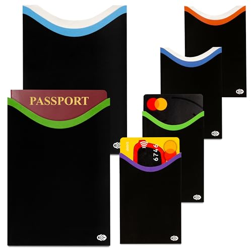 RFID Blocking Sleeves for Credit Cards & Passport (4 Short Side Card & 2 Passport Sleeves) RFID Card Holder and Protector Sleeve for Credit, Passport Identity Theft Protection Travel Wallet Slim - color: 4 Side Load + 2 Passport