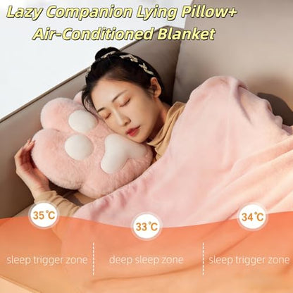 RYOLOY Cat Paw Warm Hand Pillow,with 66 * 35Inch Travel Blanket,2 in 1 Travel Pillow and Blanket Set,for Car Office Camping Essentials (Pink) - color: Pink