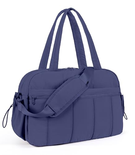 Lightweight Travel Duffle Bag for Women, Quilted Puffy Weekender with Wet Pocket for Gym, Overnight, Personal Item Carry On, Blue-Purple - color: Blue-Purple