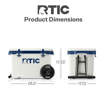 RTIC 52 Quart Ultra-Light Wheeled Hard Cooler Insulated Portable Ice Chest Box for Beach, Drink, Beverage, Camping, Picnic, Fishing, Boat, Barbecue, 30% Lighter Than Rotomolded Coolers - color: Cool Grey & Navy