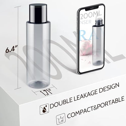 200ML/6.8OZ Travel Size Toiletries, 6 Pack Travel Size Containers, Leak Proof Plastic Bottles for Shampoo, Lotion, Body Wash with 6pcs Labels - color: Grey, size: 200ml(6pcs)