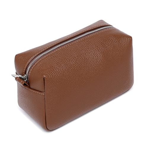 PU leather Organizer Bag Lightweight Cosmetic Bag with Ring Clasp Perfect Travel Makeup Bag for Women (Toffee Brown/PU) - color: Toffee Brown/PU