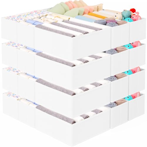 Criusia 26 Pack Drawer Organizer for Clothes, Foldable Dresser Dividers with 3 Sizes, Fabric Storage Bins – White - color: 26 PACK White