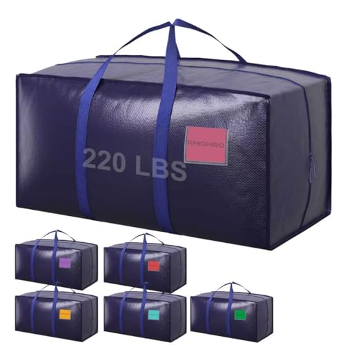 6 Pack Moving Bags Heavy Duty 210GSM with Full-Open Side Zipper, 93L 220lbs Waterproof Foldable Storage Totes for College Dorm Move-In, Moving Boxes Alternative & Home Organization, Blue - color: DarkBlue, size: 6 Pack